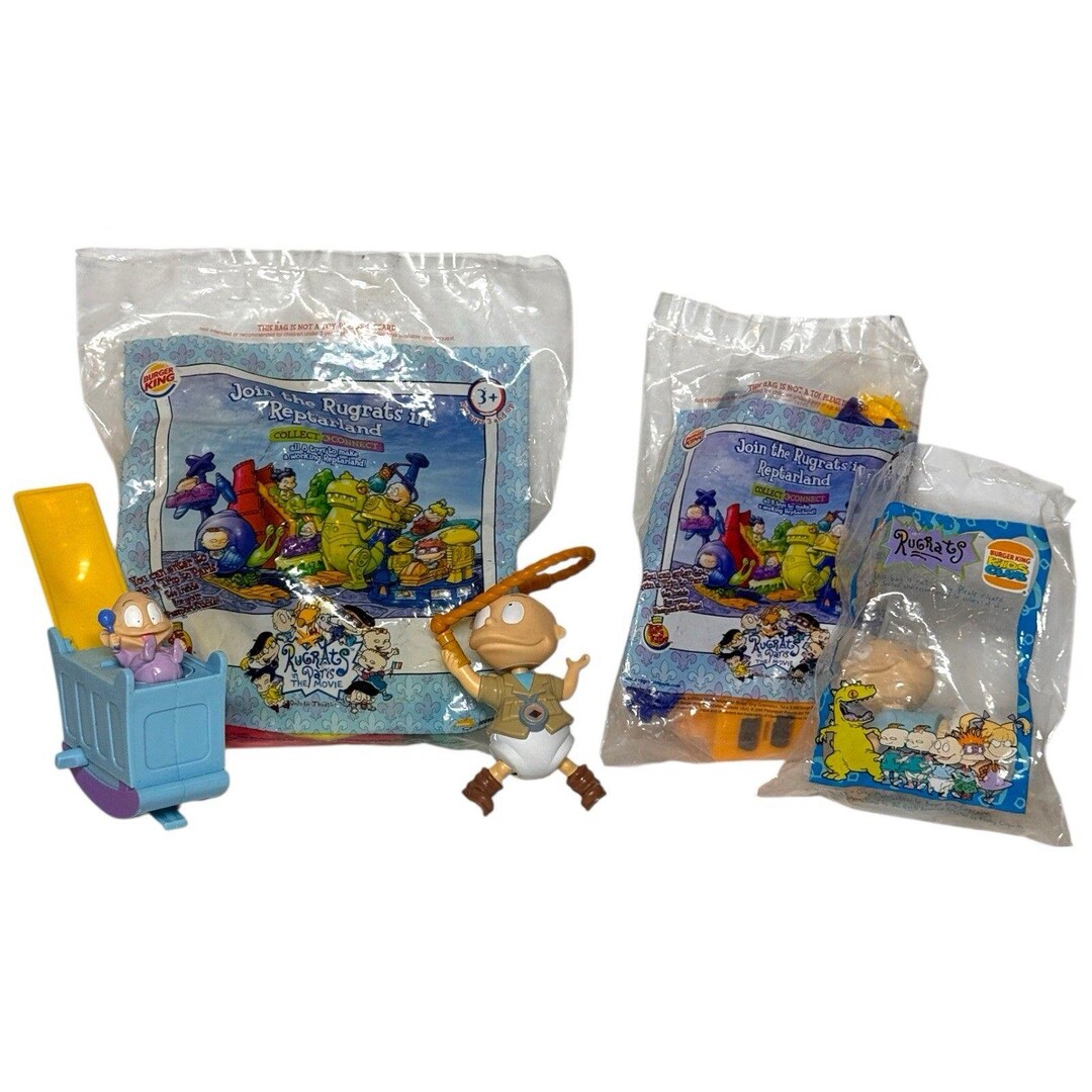 Vintage 1998 & 2000 Rugrats Burger King Toy Lot 5 Reptarland and Wind ...