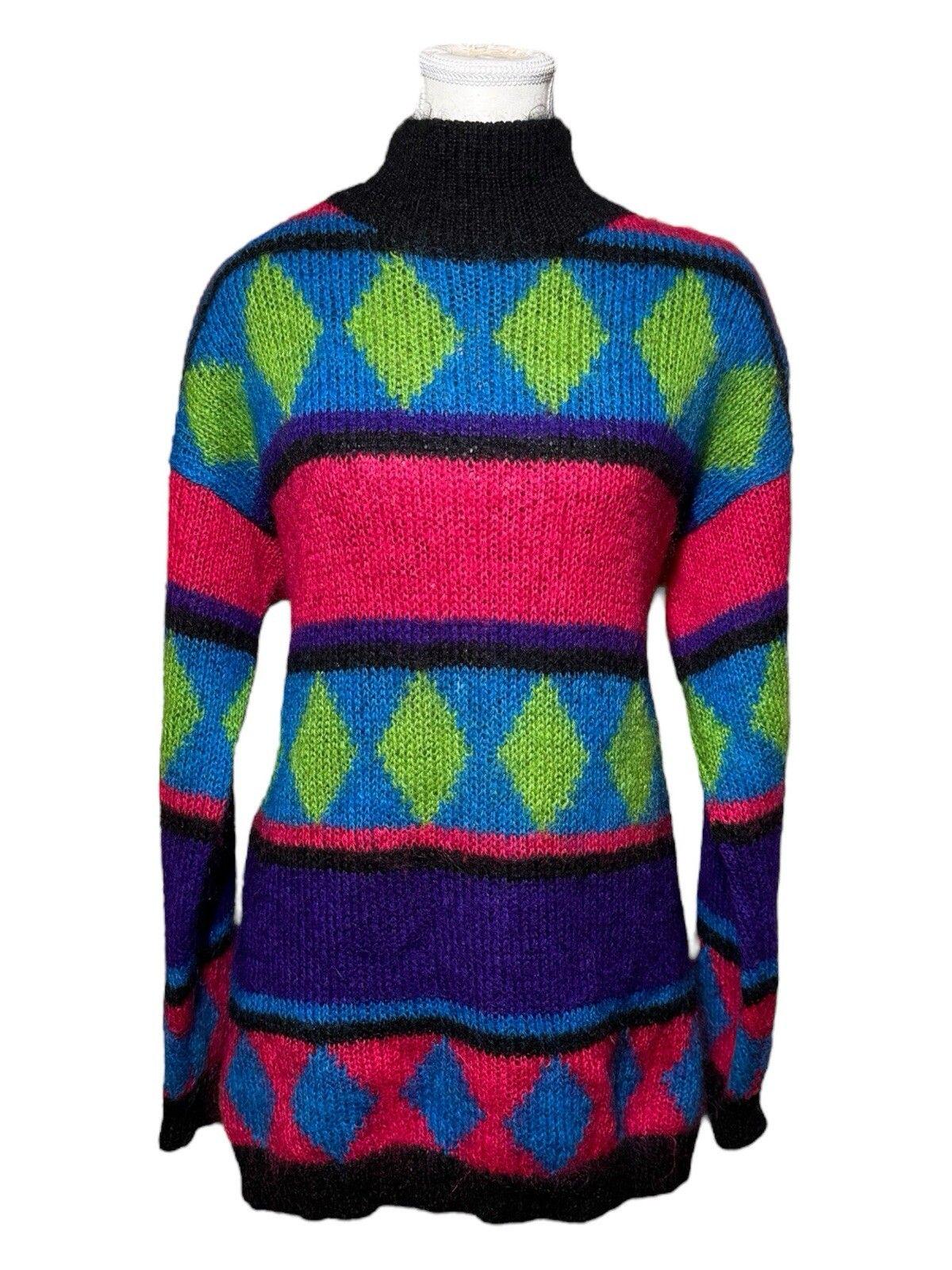 トップス [ItalyVintage]80s MultiColor Turtleneck Vintage 90's Rainbow Ribbed Turtleneck Sweater, Top