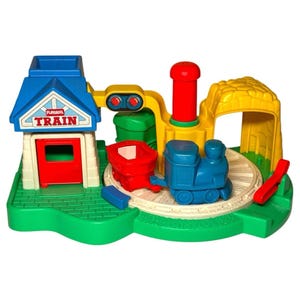 Vintage 1990 Playskool Train Station Push & Go Spielzeugzug Funktioniert Dings Sound Rare