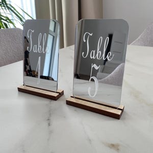 Wedding Table Numbers - Mirror Acrylic - Table Signs - Wedding Table Decor - Table Numbers with Stands - Wedding Table Setting
