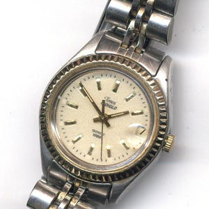 Ladies Vintage Timex Indiglo Date Two-Tone President Style Quartz