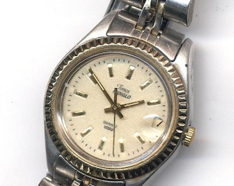 Ladies Vintage Timex Indiglo Date Two-Tone President Style Quartz