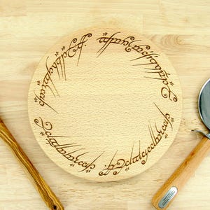Hand made solid Beech Ring of Power inscription engraved chopping board - Lord of the Rings gift by Life UK
