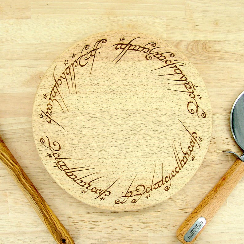 Hand made solid Beech Ring of Power inscription engraved chopping board - Lord of the Rings gift by Life UK