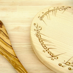 Hand made solid Beech Ring of Power inscription engraved chopping board - Lord of the Rings gift by Life UK