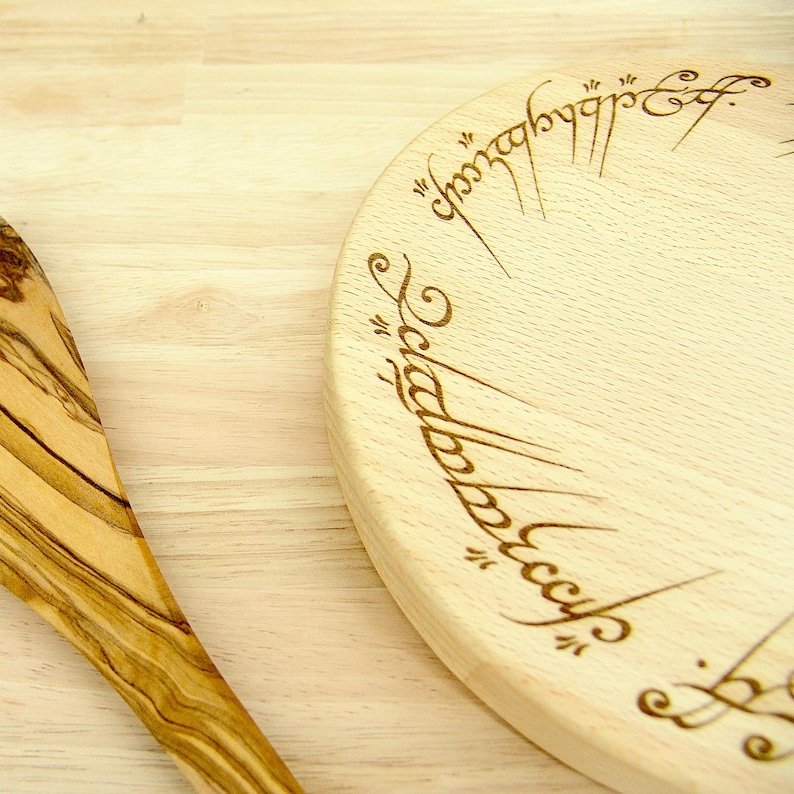 Hand made solid Beech Ring of Power inscription engraved chopping board - Lord of the Rings gift by Life UK