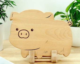 Pig Chopping Board: Him and Her Gifts for cutting and charcuterie, Solid Beech - Hand Made in the UK