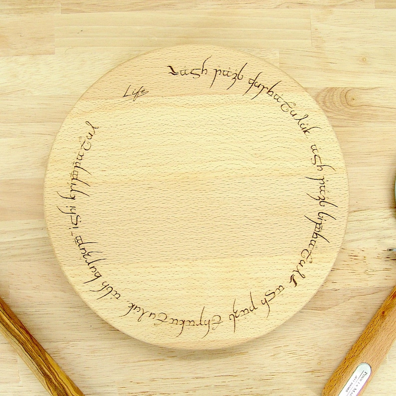Hand made solid Beech Ring of Power elvish engraved chopping board - Lord of the Rings gift by Life UK