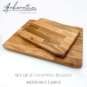 Set of 2 Wooden Chopping Board Cutting & Serving - Medium and Large - Solid and Heavy Hardwood Oak Hand Made Gift Set made by Arboretum UK