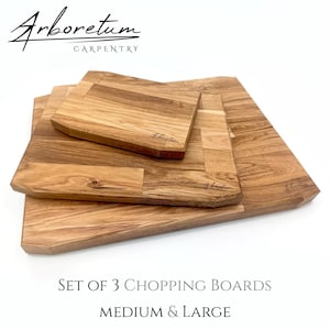 Set of 3 Wooden Chopping Board Cutting & Serving - Small, Medium and Large - Heavy Hardwood Oak Hand Made Gift Set made by Arboretum UK