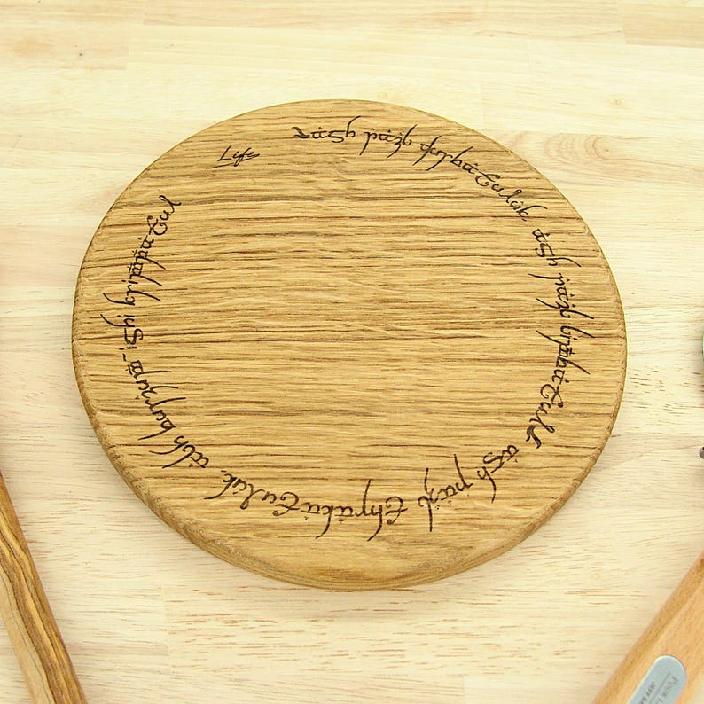 Hand made solid Oak Ring of Power elvish engraved chopping board - Lord of the Rings gift by Life UK