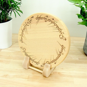 Hand made solid Beech Ring of Power inscription engraved chopping board - Lord of the Rings gift by Life UK