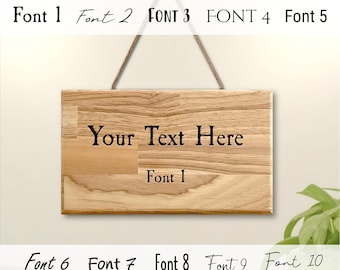 Personalised Text String Hung Engraved Wooden Sign / Plaque 20cm - Custom Hardwood Gift - 10 Fonts