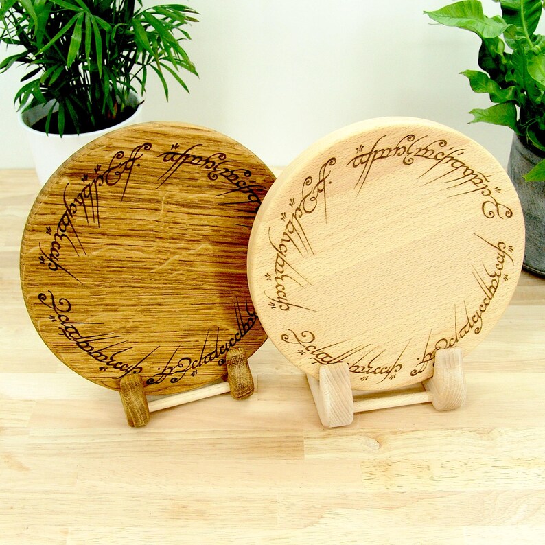 Hand made solid Beech and Oak Ring of Power inscription engraved chopping board - Lord of the Rings gift by Life UK