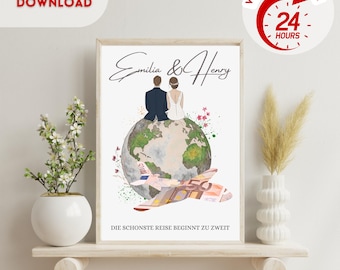 personalisierte Geldgeschenk Hochzeit | Geschenkidee Hochzeit | Reisekasse Geschenk Geldgeschenk Flugzeug | Digitaler Download PDF
