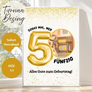 Geldgeschenk zum 50 Geburtstag | DIN A4 | Geld kreativ verschenken | Das gute Stück ist 50 | letzte Minute Geschenk zum geburtstagsgeschenk frau