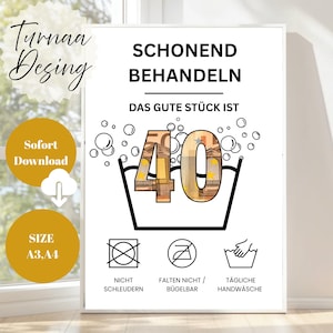 Geldgeschenk zum 40 Geburtstag | A4 A3 | Geld kreativ verschenken | Das gute Stück ist 40 | Last-Minute Geschenk zum Selbstdrucken | PDF-Datei