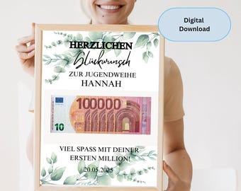 Personalisierte Jugendweihe Geldgeschenk | DIY Jugendweihe Geschenk für Mädchen oder Jungen | A4 PDF-Vorlage | Digitaler Download