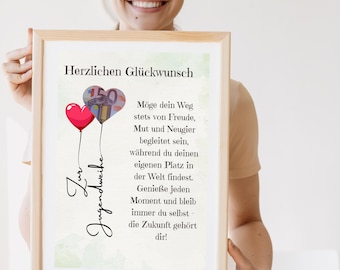 Geldgeschenk zur Jugendweihe – Poster zum Ausdrucken – Jugendweihe Geldgeschenk Digital Jugendweihe Geldgeschenk – PDF Jugendweihe Karte