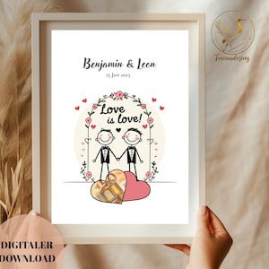 personalisierte Geldgeschenk Hochzeit | Geschenkidee Hochzeit | Schwule Geschenk Geldgeschenk | Süßes Brautpaar als Strichmännchen lgbt PDF