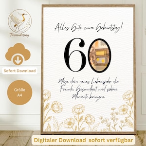 Geldgeschenk zum 60 Geburtstag | A4 | Geld kreativ verschenken | Das gute Stück ist 60 | Last-Minute Geschenk zum Selbstdrucken | PDF