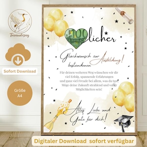 Geldgeschenk zur bestandenen Ausbildung – DIY Geschenkvorlage als PDF | zum Selbstausdrucken | Last-Minute Geschenk zum Selbstdrucken