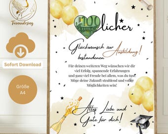 Geldgeschenk zur bestandenen Ausbildung – DIY Geschenkvorlage als PDF | zum Selbstausdrucken | Last-Minute Geschenk zum Selbstdrucken