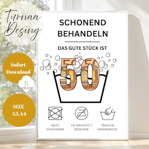 Geldgeschenk zum 50 Geburtstag | A4 A3 | Geld kreativ verschenken | Das gute Stück ist 50 | letzte Minute Geschenk zum geburtstagsgeschenk