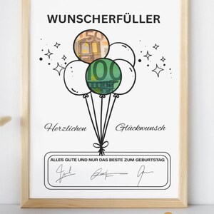 PDF - Geldgeschenk Geburtstag Luftballons Wunscherfüller Poster Geburtstagskarte Download zum Ausdrucken Birthday Bild 18 20 25 30 40 50 60