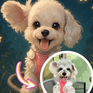 Custom Pet Cartoon Portrait from Photo, Digital Download, Cute Dog or Cat Illustration, Hand-Drawn Pet Art Clipart, Pet Memorial Gift