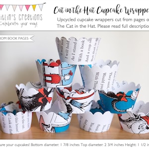 Upcycled Book Cupcake Wrappers The Cat in the Hat Ready to ship image 1