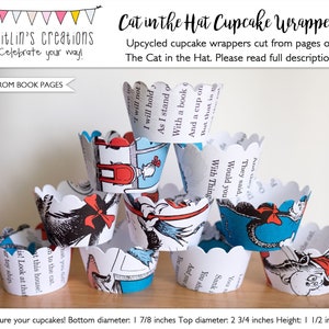 Upcycled Buch Cupcake Wrappers - Die Katze im Hut - Versandfertig