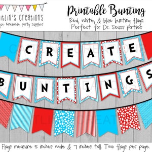 Printable Red and Blue Bunting Template - Classroom decor, birthday party, baby shower, library decor - Swallow tail flags - DIY