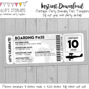 Printable Boarding Pass Invitation Instant Download Gray, White, and ...