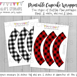 Printable Buffalo Plaid Cupcake Wrappers Winter celebration Red Instant Download Christmas Party DIY, Printable, Party decor image 1