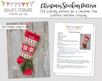 Digital Knitting Pattern | Christmas Star | Knitted Christmas Stocking | Instant Download | Includes links to video tutorials | Snowflake