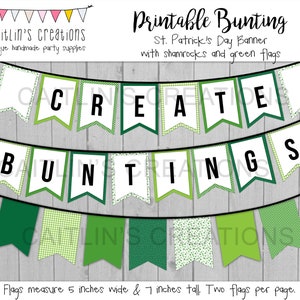 Printable Green St. Patrick&#39;s Bunting Template - Classroom decor, birthday party, baby shower, library decor - Swallow tail flags - DIY