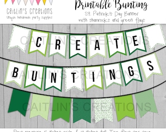 Printable Green St. Patrick's Bunting Template - Classroom decor, birthday party, baby shower, library decor - Swallow tail flags - DIY