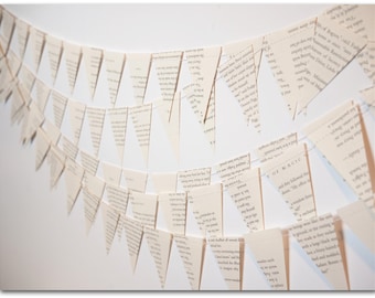 Mini Book Page Bunting - Upcycled Book Pages - Wizard party, wedding decor, birthday party, baby shower, library decor-  Ready to ship
