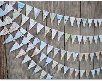 Mini Map Bunting - Paper bunting - Travel theme -  Ready to ship