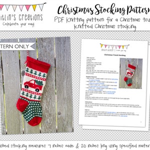 Digital Knitting Pattern | Truck & Christmas Tree | Knitted Christmas Stocking | Instant Download | Includes links to video tutorials