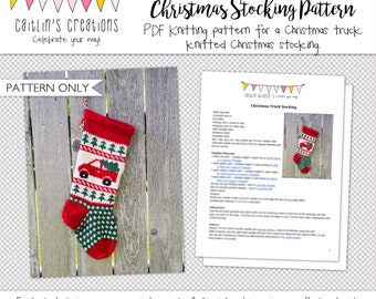 Digital Knitting Pattern | Truck & Christmas Tree | Knitted Christmas Stocking | Instant Download | Includes links to video tutorials