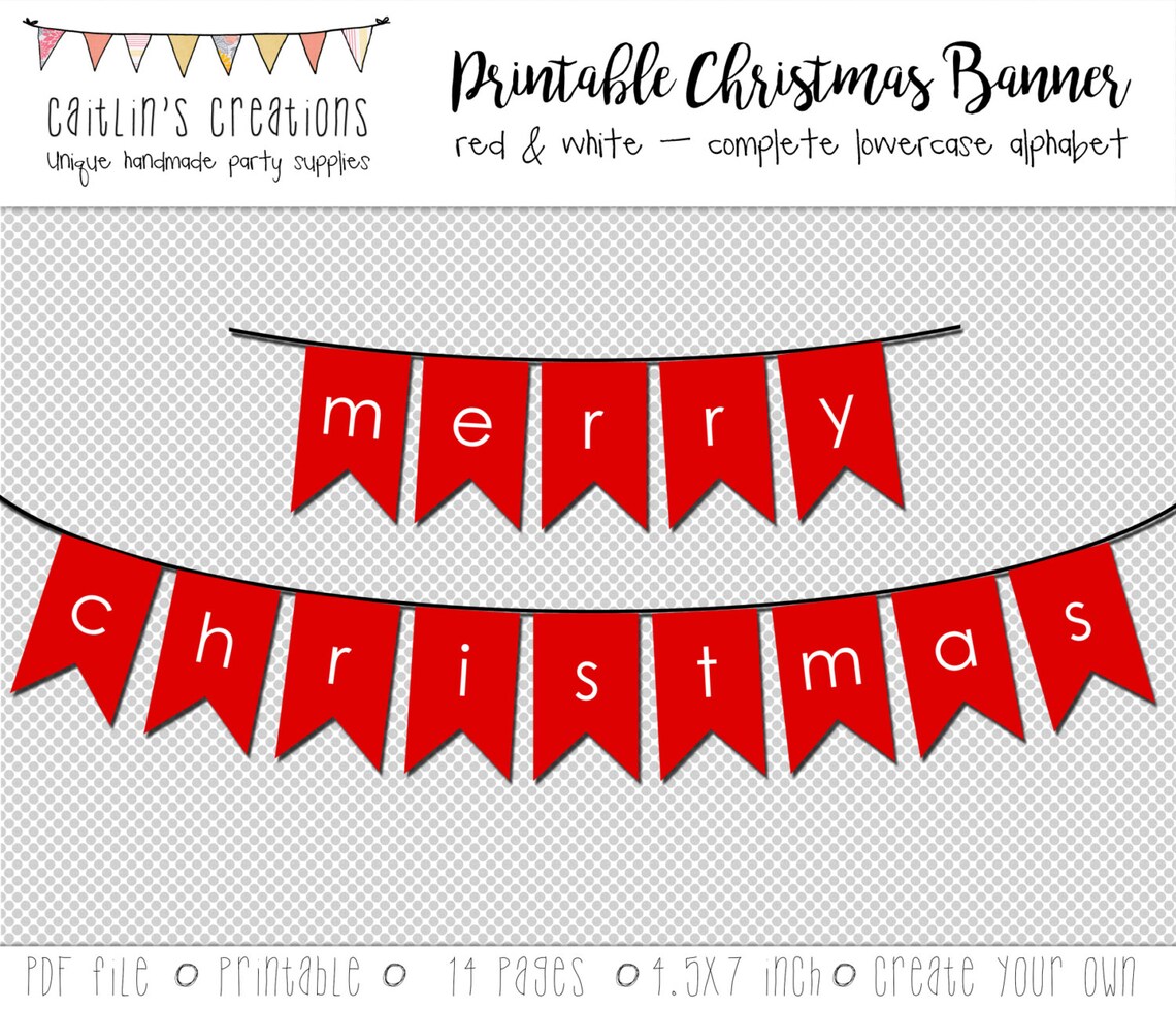 Red Printable Bunting Merry Christmas Instant Download - Etsy