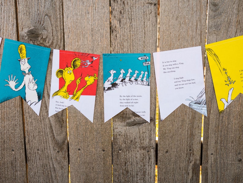 Book Banner One Fish, Two Fish Book Banner Dr. Seuss Party decoration, garland, upcycled Paper Decor Ready to ship image 4