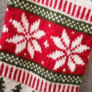 Hand knit Christmas Stocking Poinsettia flower/Snowflake Red, White, Green Made to Order Customizable image 3