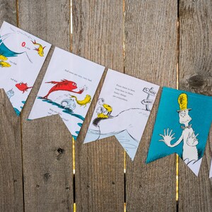 Book Banner One Fish, Two Fish Book Banner Dr. Seuss Party decoration, garland, upcycled Paper Decor Ready to ship image 3