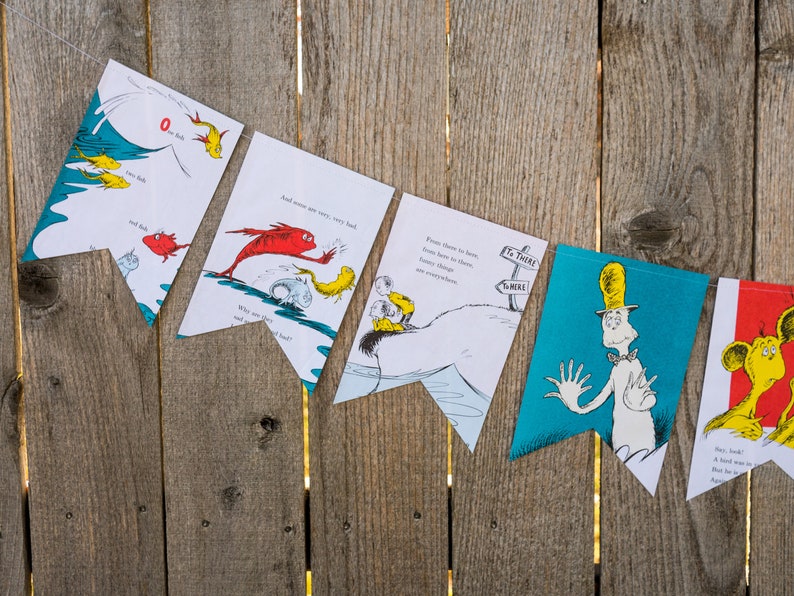 Book Banner One Fish, Two Fish Book Banner Dr. Seuss Party decoration, garland, upcycled Paper Decor Ready to ship image 3