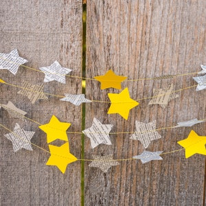 Twinkle Little Star Paper Garland - Dictionary Stars, Yellow Stars - Choose your length - Ready to Ship