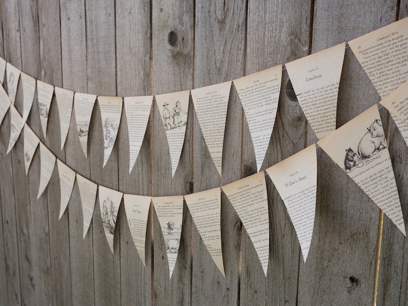 Upcycled Book Bunting Charlotte's Webb Party decoration, baby shower bunting, garland, upcycled Paper Decor Ready to ship image 6