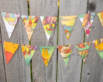 Book Bunting - Winnie the Pooh - Party decoration, bunting, garland, upcycled - Baby shower, nursery - Paper Decor -  Ready to ship